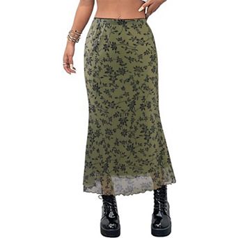 Women Boho 90s Grunge Floral Print High Waisted Maxi Skirt