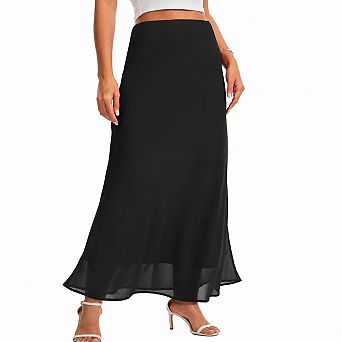 Women's Chiffon High Waist A-line Flowy Lined Casual Skirt