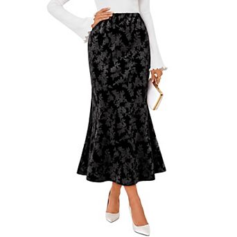 Women's Fall Elastic High Waist Floral Print Mermaid Hem Maxi Skirt