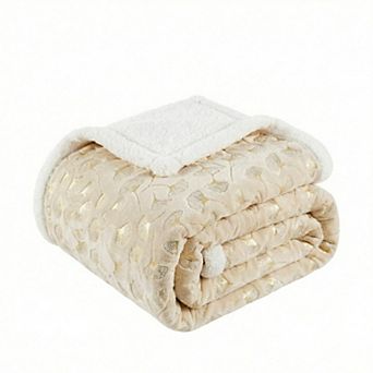 Luxury Foil Ginkgo Leaf Sherpa Fleece Reversible Cozy All Season Decorative Blanket