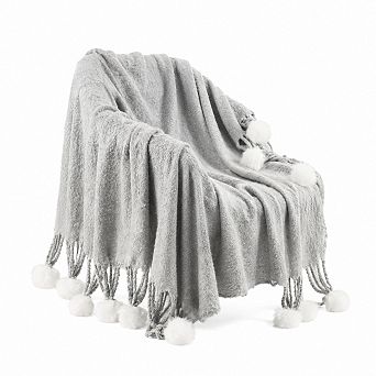 Soft Microfiber Knitted Throw Blanket Tassel Farmhouse Decor All Season Use