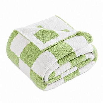 Checkered Knit Blanket Soft Cozy Reversible Decorative All Season