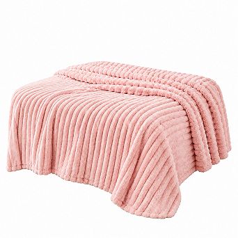 Ribbed Fleece Blanket Soft Warm Lightweight All Season Versatile
