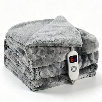 Ultra Soft Plush Sherpa Heated Blanket: 6 Heating Levels Auto Off Overheat Protection