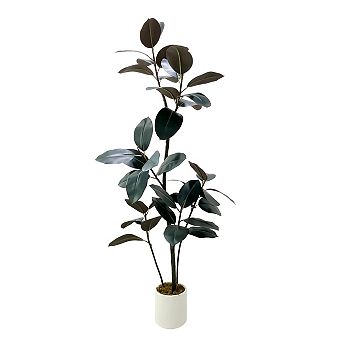 1 pc Artificial Rubber Tree, Faux Plant with Pot, Large Indoor Fake Tree, Realistic Leaves