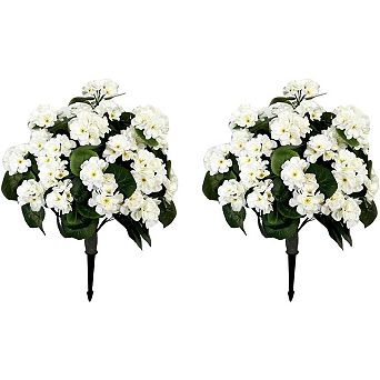 2 pc Artificial Begonias Bush with Ground Spike, Artificial Outdoor Bushes Evergreen Shrubs