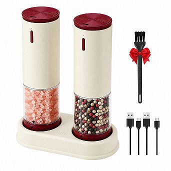 Rechargeable Automatic Salt Pepper Shakers Adjustable Coarseness LED Light Storage Base