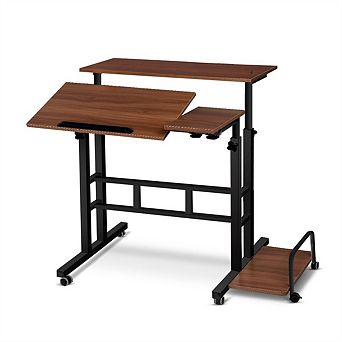 Adjustable Standing Desk with Wheels, Mobile Rolling Computer Workstation, Portable Sit Stand Table