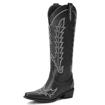 Womens Western Cowboy Boots Pointed Chunky Heel Zipper Tall Boots
