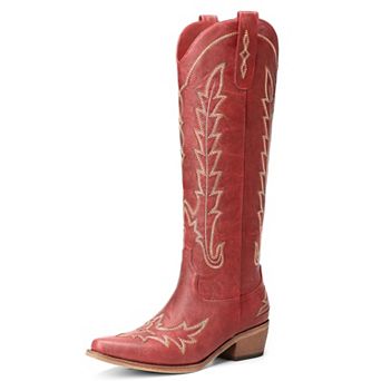 Womens Western Cowboy Boots Pointed Chunky Heel Zipper Tall Boots