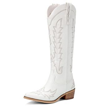 Womens Western Cowboy Boots Pointed Chunky Heel Zipper Tall Boots