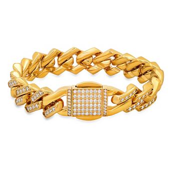 Jacob Michaels Men's Stainless Steel Simulated Diamond Ice Out Thick Miami Cuban Link Bracelet
