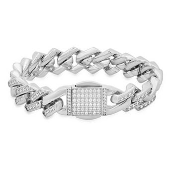 Jacob Michaels Men's Stainless Steel Simulated Diamond Ice Out Thick Miami Cuban Link Bracelet