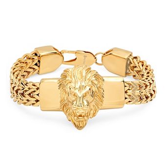 Jacob Michaels Men's Stainless Steel Lion Head Franco Chain Bracelet