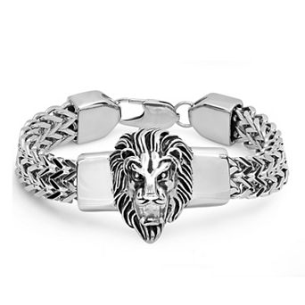 Jacob Michaels Men's Stainless Steel Lion Head Franco Chain Bracelet