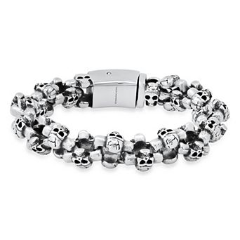 Jacob Michaels Men's Stainless Steel Skull Links Bracelet