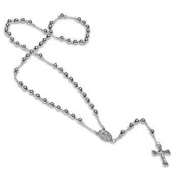 Jacob Michaels Men's Stainless Steel Beaded Classic Rosary Necklace