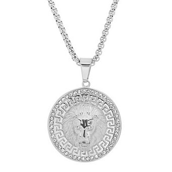 Jacob Michaels Men's 18k Gold-Plated Cubic Zirconia Lion Head & Greek Key Accent Pendant Necklace