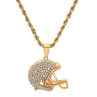 Jacob Michaels Men's Stainless Steel Cubic Zirconia Football Helmet Pendant Necklace