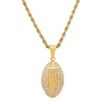 Jacob Michaels Men's Stainless Steel Cubic Zirconia Football Pendant Necklace