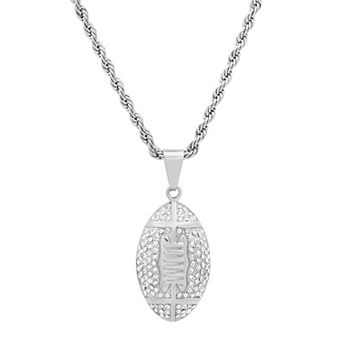 Jacob Michaels Men's Stainless Steel Cubic Zirconia Football Pendant Necklace