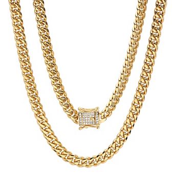 Jacob Michaels Men's 24 in Stainless Steel Miami Cuban Chain Necklace with Cubic Zirconia Clasp