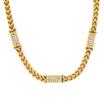 Jacob Michaels Men's Stainless Steel Cubic Zirconia Station Chain Necklace