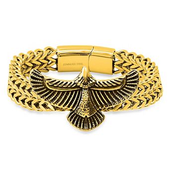 Jacob Michaels Men's Stainless Steel Double Row Eagle Wings Franco Chain Bracelet