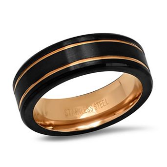 Jacob Michaels Men's Black Ion-Plated & 18k Rose Gold-Plated Band Ring
