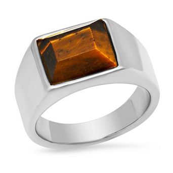 Jacob Michaels Men's Stainless Steel Square Tiger's Eye Tapered Ring