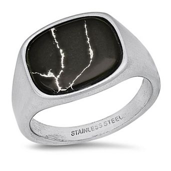 Jacob Michaels Men's Stainless Steel Square Agate Ring