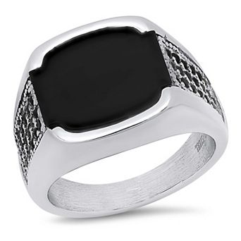 Jacob Michaels Men's Stainless Steel Lab-Created Onyx & Cubic Zirconia Ring
