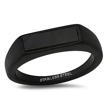 Jacob Michaels Men's Stainless Steel Rectangle Gemstone ID Ring