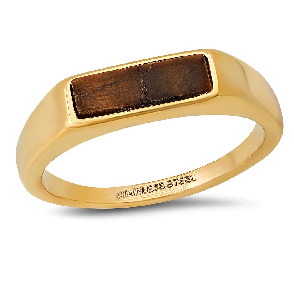 Jacob Michaels Men's Stainless Steel Rectangle Gemstone ID Ring