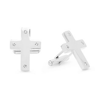 Jacob Michaels Men's Stainless Steel Crystal Cross Cufflinks