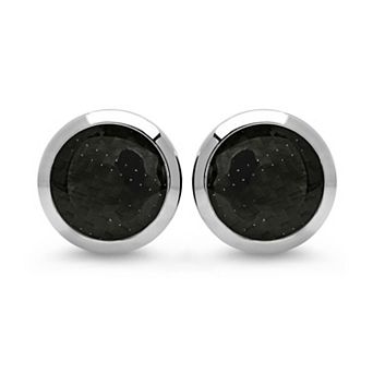 Jacob Michaels Men's Stainless Steel Black Carbon Fiber Bullet Back Cufflinks