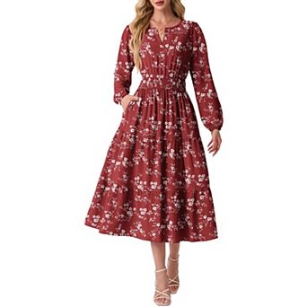 Womens Casual Fall Long Sleeve Midi Maxi Dress