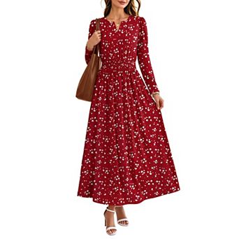 Womens Fall Boho Long Sleeve Maxi Dress With Pockets
