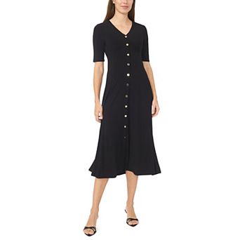 Women's MSK Short Sleeve V-Neck Button-Front Midi Dress