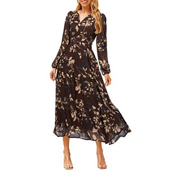 Womens Boho Long Sleeve Maxi Dress V Neck Empire Waist Wedding Guest