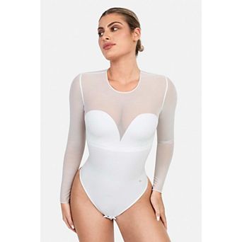 Popilush Shapewear Illusion Mesh Long Sleeve Tummy Control Bodysuit