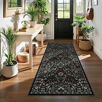 Botanical Floral Rug Washable Non Slip Soft Low Pile for Home Decor