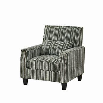 Trikiousd Modern Striped Accent Chair with Arms Upholstered Nailhead Armchair