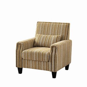 Trikiousd Modern Striped Accent Chair with Arms Upholstered Nailhead Armchair