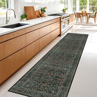 Vintage Botanical Non Slip Washable Indoor Floor Runner Rug Stain Resistant
