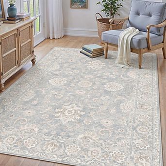 Neutral Retro Home Decor Rug Non Slip Soft Comfort Machine Washable