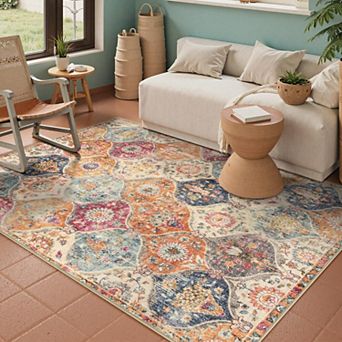 Vintage Moroccan Style Washable Non Slip Low Pile Runner Rug for Hallways Entryways