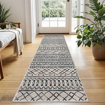 Washable Non Slip Boho Runner Rug Low Pile Soft Pet Kid Friendly