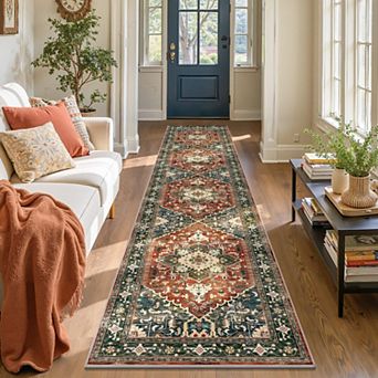 Boho Vintage Runner Rug Non Slip Soft Washable Low Pile Indoor Rug