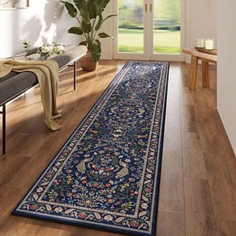 Floral Runner Rug Washable Non Slip Soft Durable Low Pile